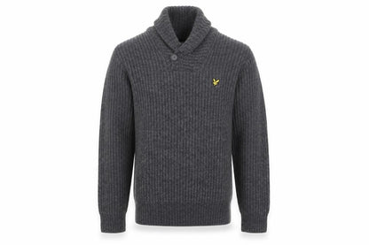 Lyle & Scott Men's Grey Wool Blend Shawl Collar Jumper Size S