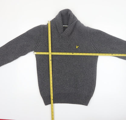 Lyle & Scott Men's Grey Wool Blend Shawl Collar Jumper Size S