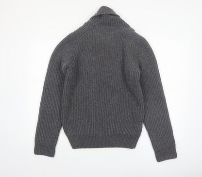 Lyle & Scott Men's Grey Wool Blend Shawl Collar Jumper Size S