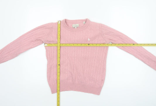 Jack Wills Women Pink Merino Wool Cable Knit Jumper Size 10