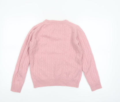 Jack Wills Women Pink Merino Wool Cable Knit Jumper Size 10