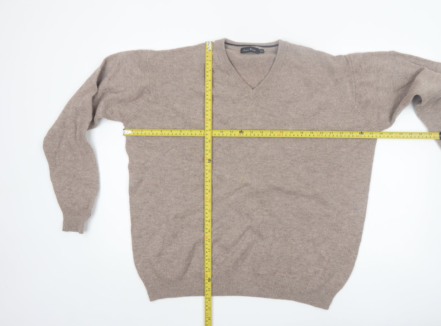 James Pringle Men’s Beige Wool V-Neck Jumper 2XL Pullover