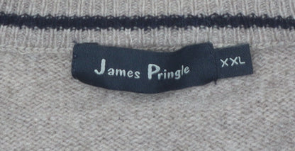 James Pringle Men’s Beige Wool V-Neck Jumper 2XL Pullover