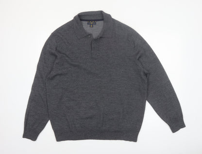 Club Room Men's Grey XL Collared Merino Wool Henley Jumper