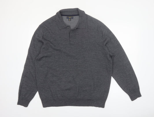 Club Room Men's Grey XL Collared Merino Wool Henley Jumper