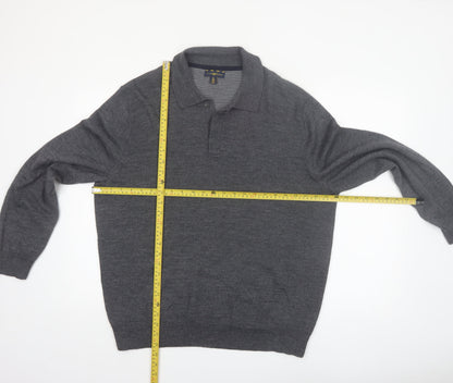 Club Room Men's Grey XL Collared Merino Wool Henley Jumper