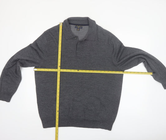 Club Room Men's Grey XL Collared Merino Wool Henley Jumper