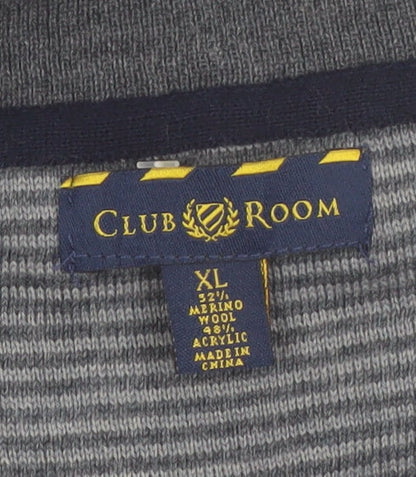 Club Room Men's Grey XL Collared Merino Wool Henley Jumper