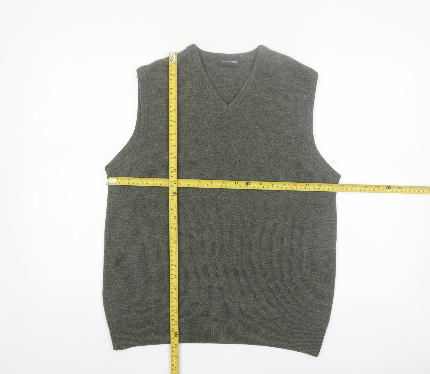 Woolworths Men Grey Lambswool V-Neck Jumper Vest Medium