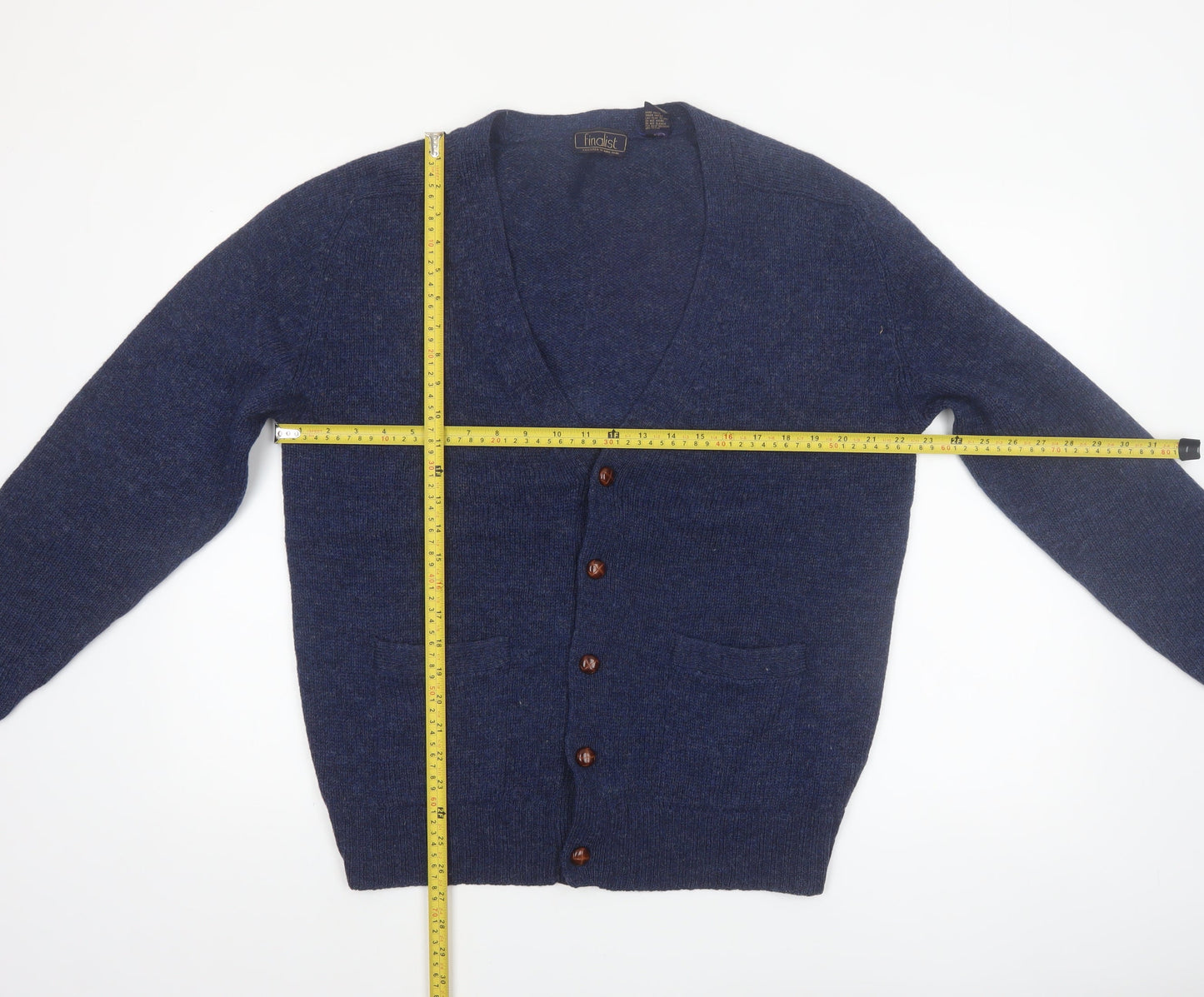 Finalist Men's Blue Wool Shetland Cardigan L Classic Knit