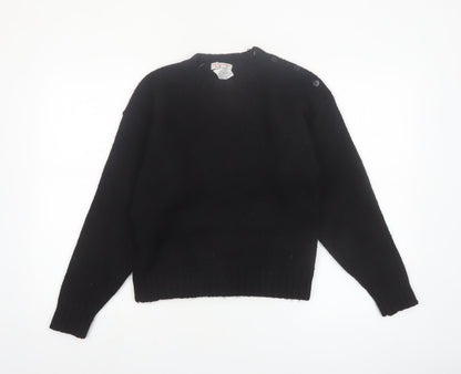 Talbots Women Black Wool Crew Neck Button Shoulder Jumper M