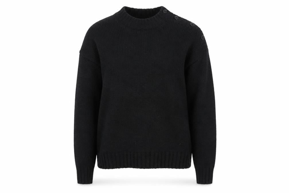 Talbots Women Black Wool Crew Neck Button Shoulder Jumper M