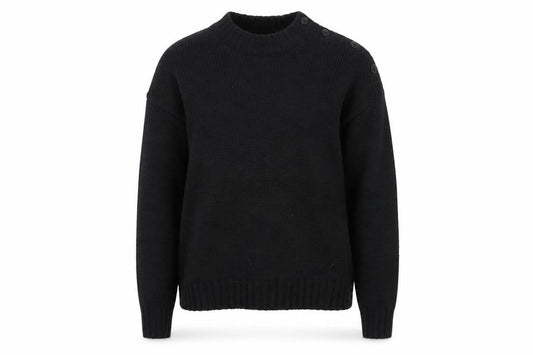 Talbots Women Black Wool Crew Neck Button Shoulder Jumper M
