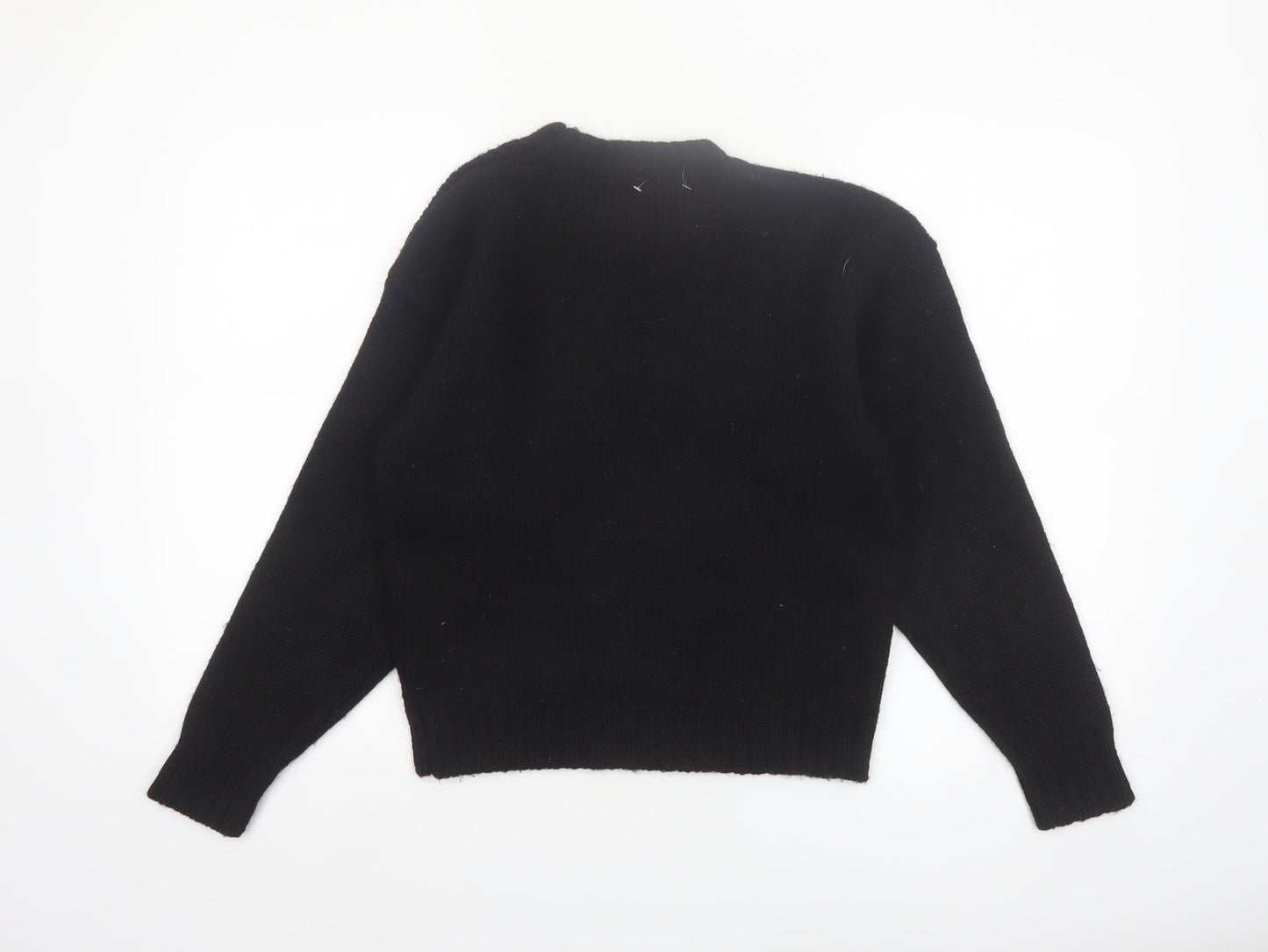 Talbots Women Black Wool Crew Neck Button Shoulder Jumper M