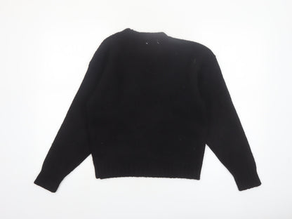Talbots Women Black Wool Crew Neck Button Shoulder Jumper M