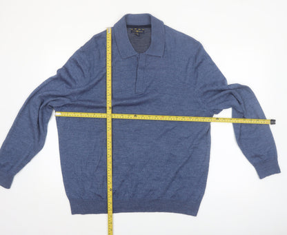 Club Room Men's Blue Collared Pullover Jumper XL Merino Wool Blend