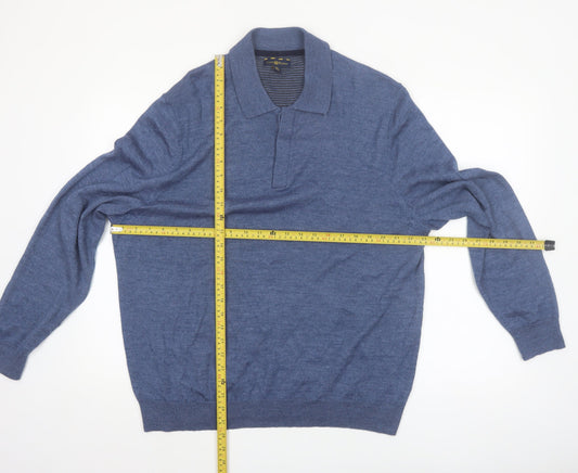Club Room Men's Blue Collared Pullover Jumper XL Merino Wool Blend