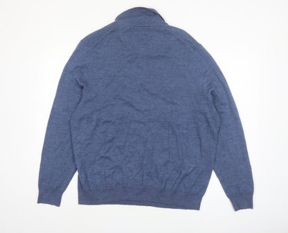 Club Room Men's Blue Collared Pullover Jumper XL Merino Wool Blend