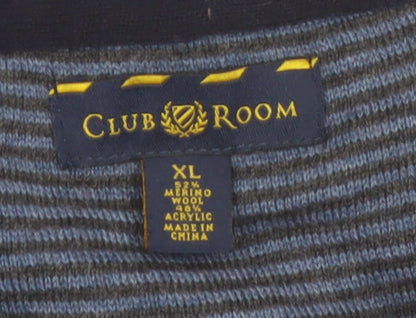 Club Room Men's Blue Collared Pullover Jumper XL Merino Wool Blend