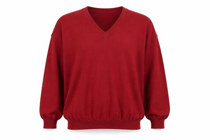 Red/Green Men's Red Wool V-Neck Classic Pullover Jumper XL