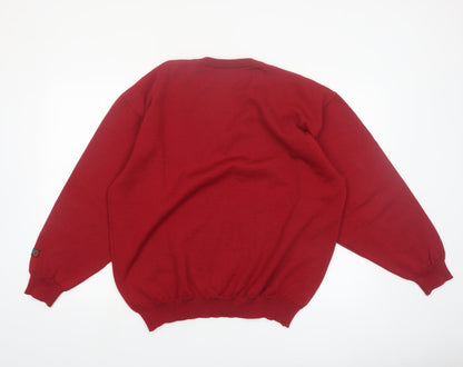 Red/Green Men's Red Wool V-Neck Classic Pullover Jumper XL
