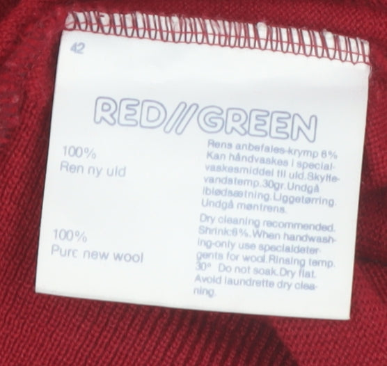 Red/Green Men's Red Wool V-Neck Classic Pullover Jumper XL