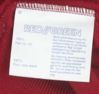 Red/Green Men's Red Wool V-Neck Classic Pullover Jumper XL