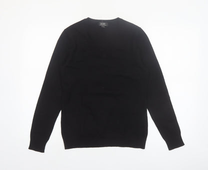 Lord & Taylor Women Black Small V-Neck Merino Wool Jumper