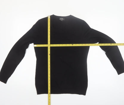 Lord & Taylor Women Black Small V-Neck Merino Wool Jumper