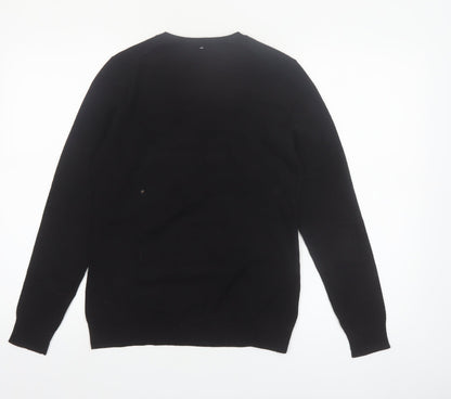 Lord & Taylor Women Black Small V-Neck Merino Wool Jumper