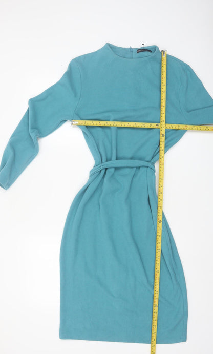 Marks and Spencer Women Blue Knit Belted Shift Dress Size 12
