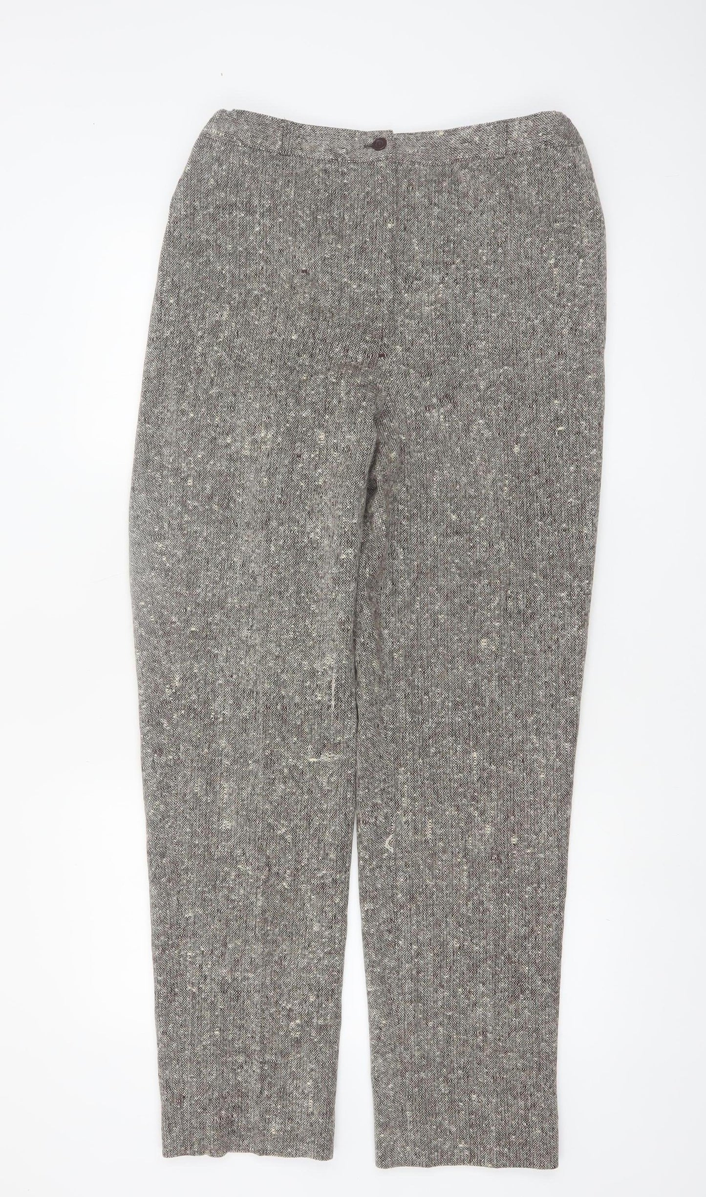 Bassonova Women’s Grey Tweed Wool Blend Straight Trousers Size 12
