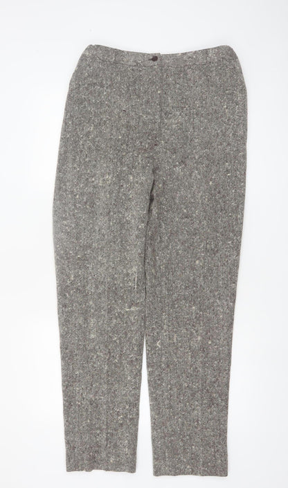 Bassonova Women’s Grey Tweed Wool Blend Straight Trousers Size 12