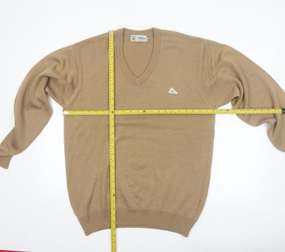 Monte Carlo Men's Beige Wool V-Neck Classic Pullover Jumper L