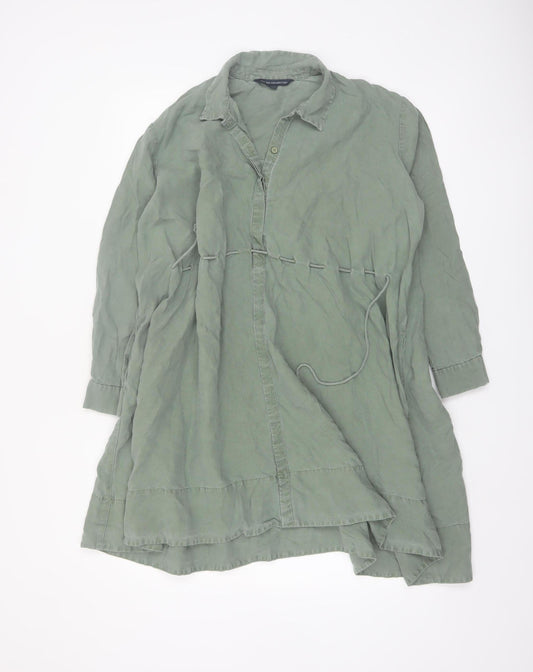 French Connection Women Green Shirt Dress Size 8 Linen Blend