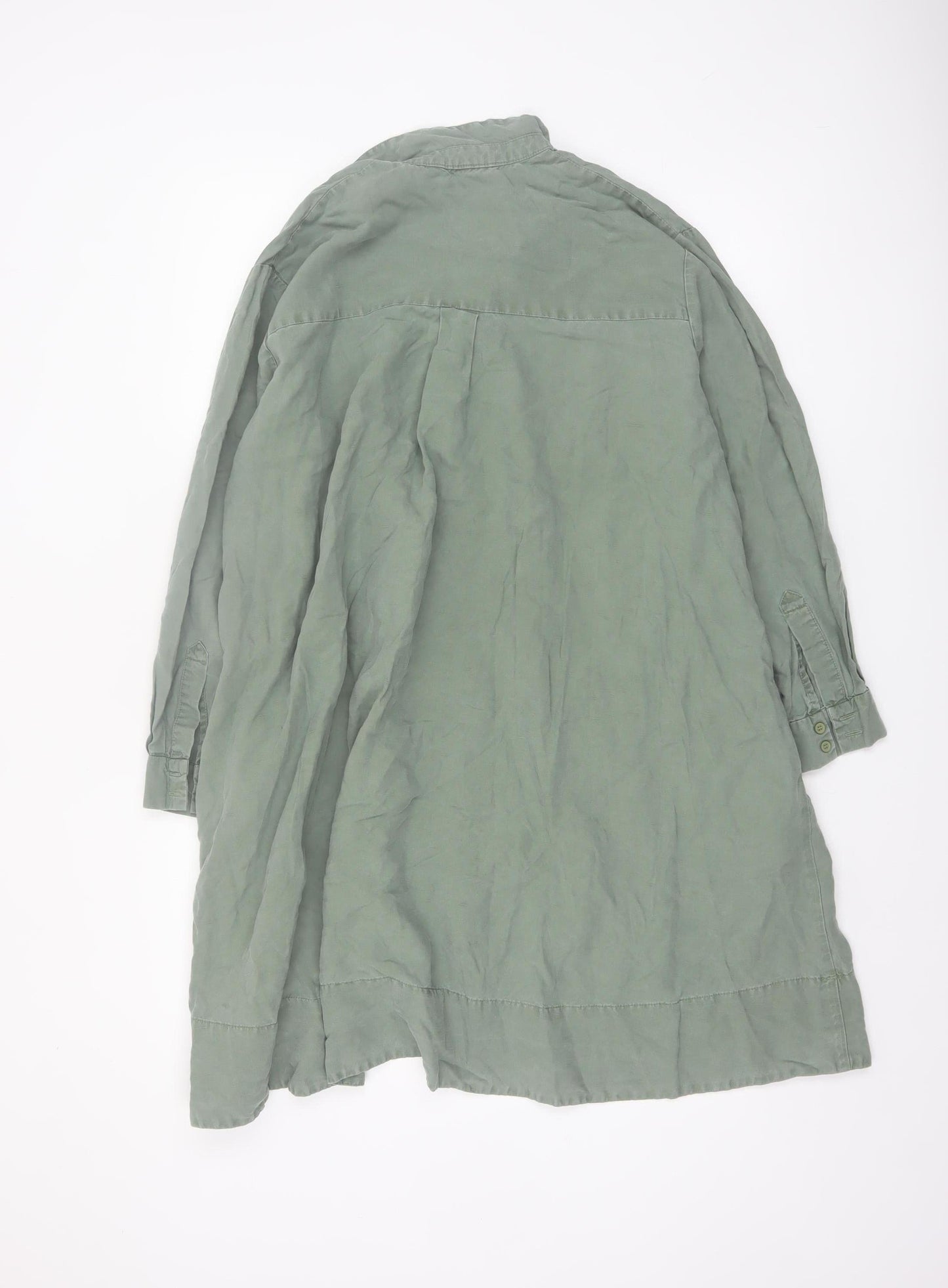 French Connection Women Green Shirt Dress Size 8 Linen Blend