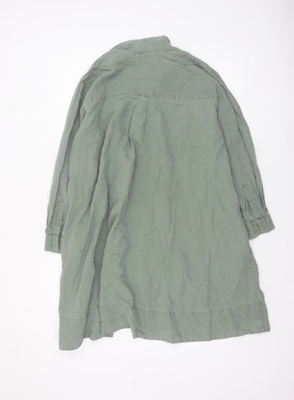French Connection Women Green Shirt Dress Size 8 Linen Blend