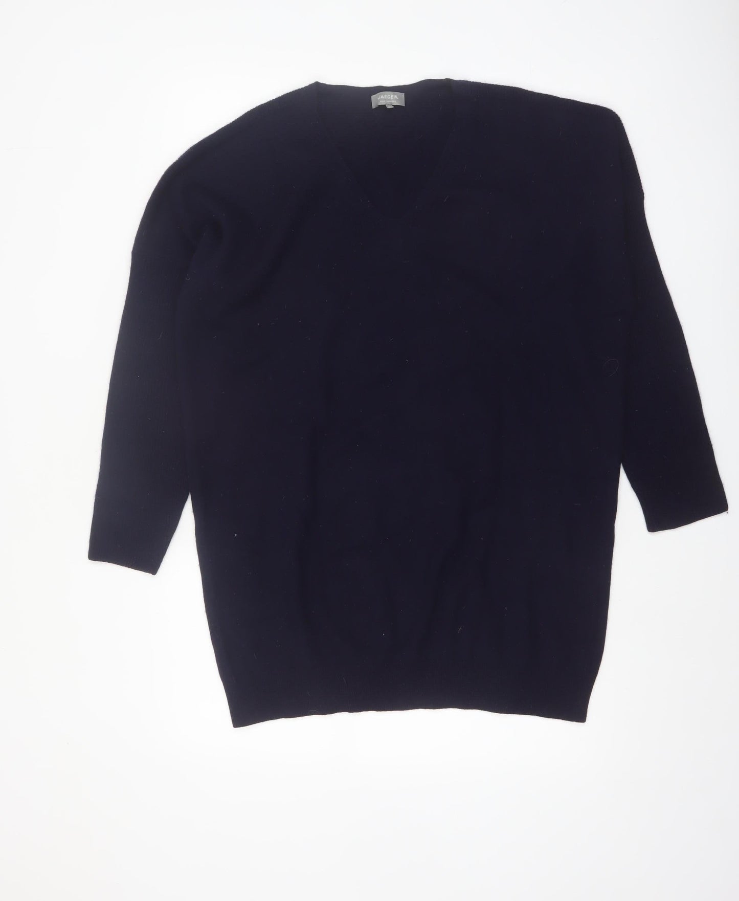 Jaeger Women Black Wool Cashmere V-Neck Pullover Jumper M