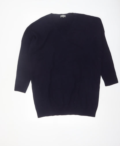 Jaeger Women Black Wool Cashmere V-Neck Pullover Jumper M
