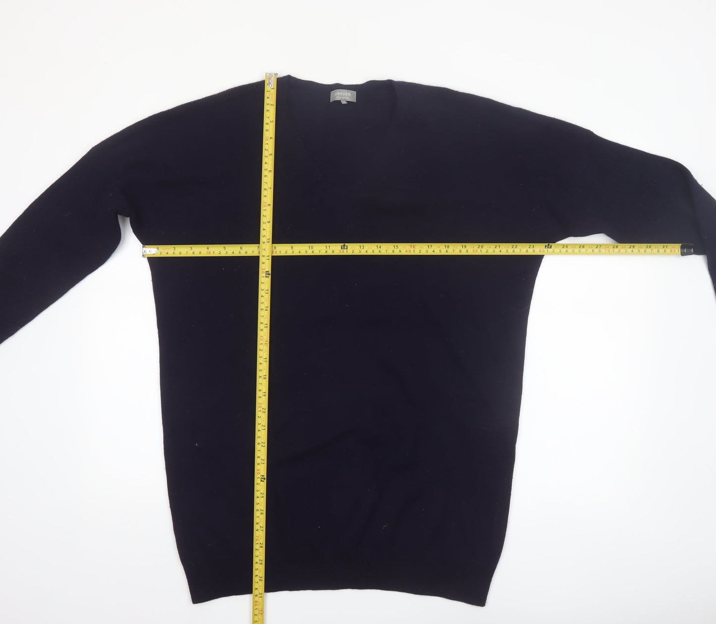 Jaeger Women Black Wool Cashmere V-Neck Pullover Jumper M