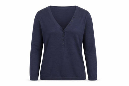 Gap Women's Blue Merino Wool Henley Jumper M V-Neck Long Sleeve