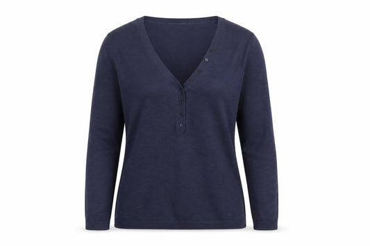 Gap Women's Blue Merino Wool Henley Jumper M V-Neck Long Sleeve