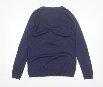 Gap Women's Blue Merino Wool Henley Jumper M V-Neck Long Sleeve