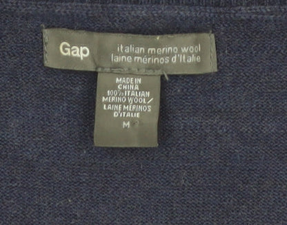 Gap Women's Blue Merino Wool Henley Jumper M V-Neck Long Sleeve