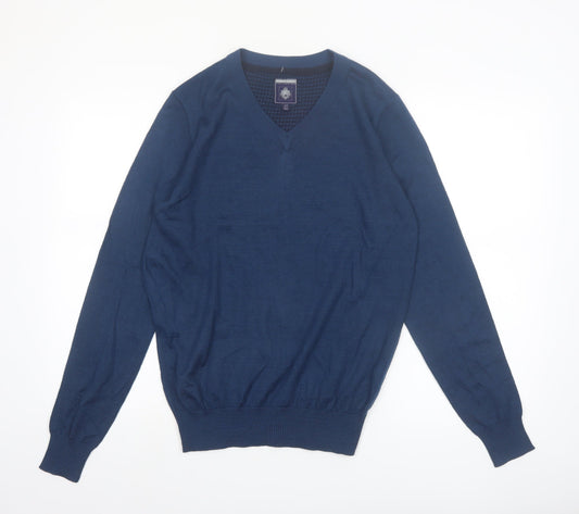 Point Zero Men's Blue V-Neck Wool Blend Jumper Size S