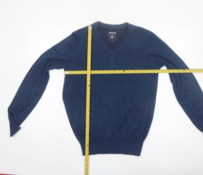 Point Zero Men's Blue V-Neck Wool Blend Jumper Size S