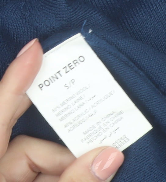 Point Zero Men's Blue V-Neck Wool Blend Jumper Size S