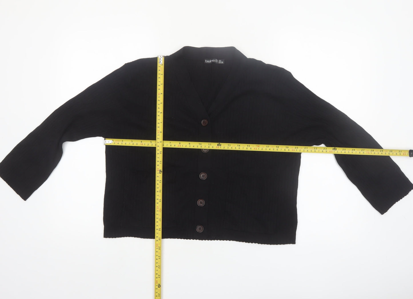 Boohoo Petite Women's Black V-Neck Button Cardigan Size 8