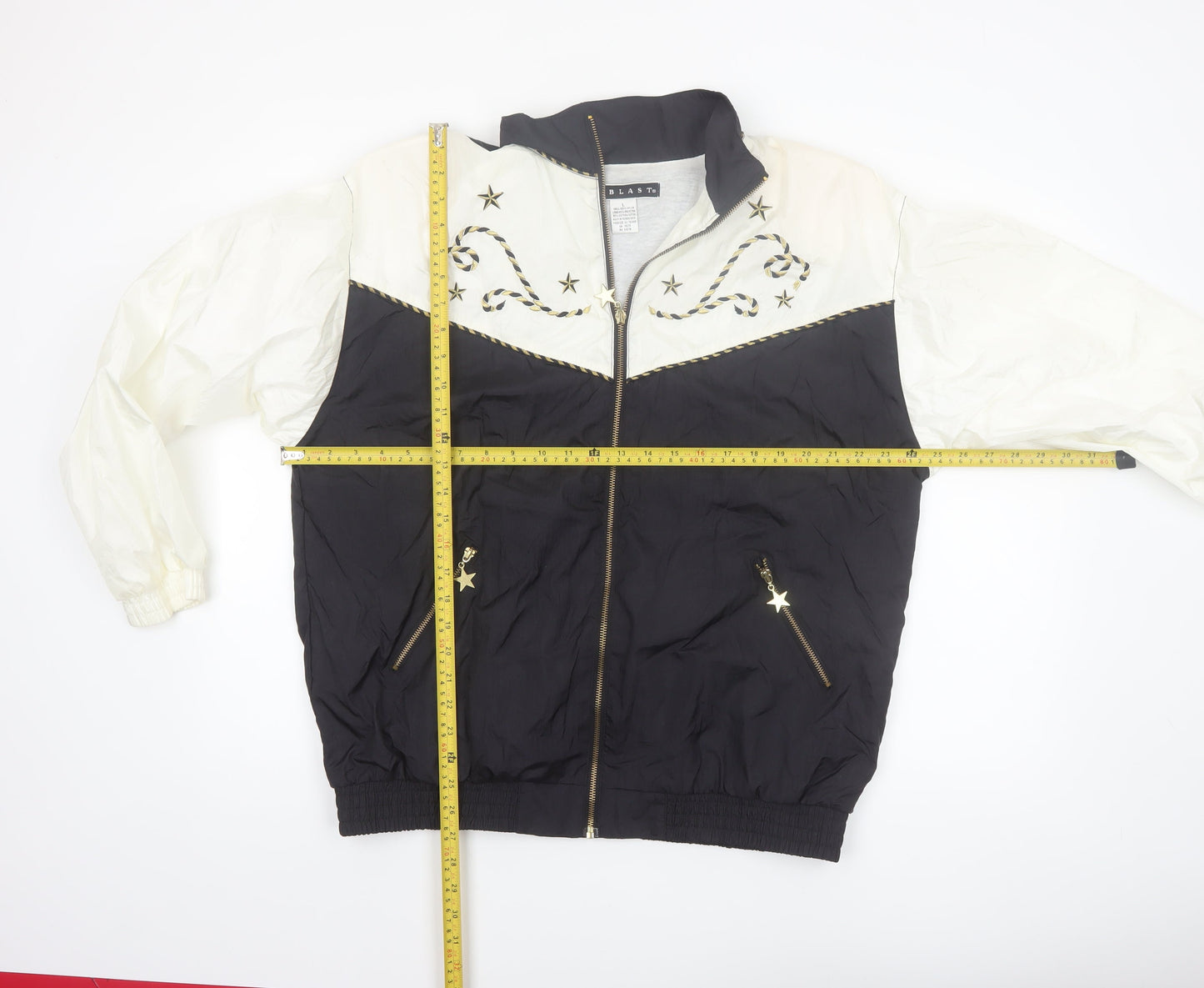 Blast Men's Black and White Nylon Bomber Jacket L Western Star Design