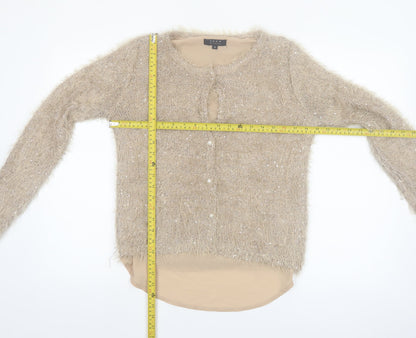 Koan Women Beige Sequin Fuzzy Knit Cardigan Jumper M